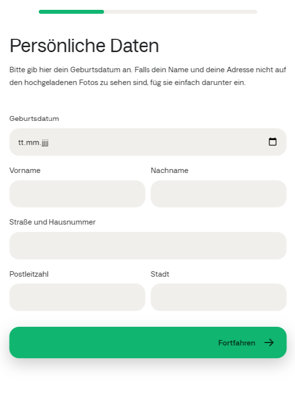 Persönliche Daten bei Anyfin angeben